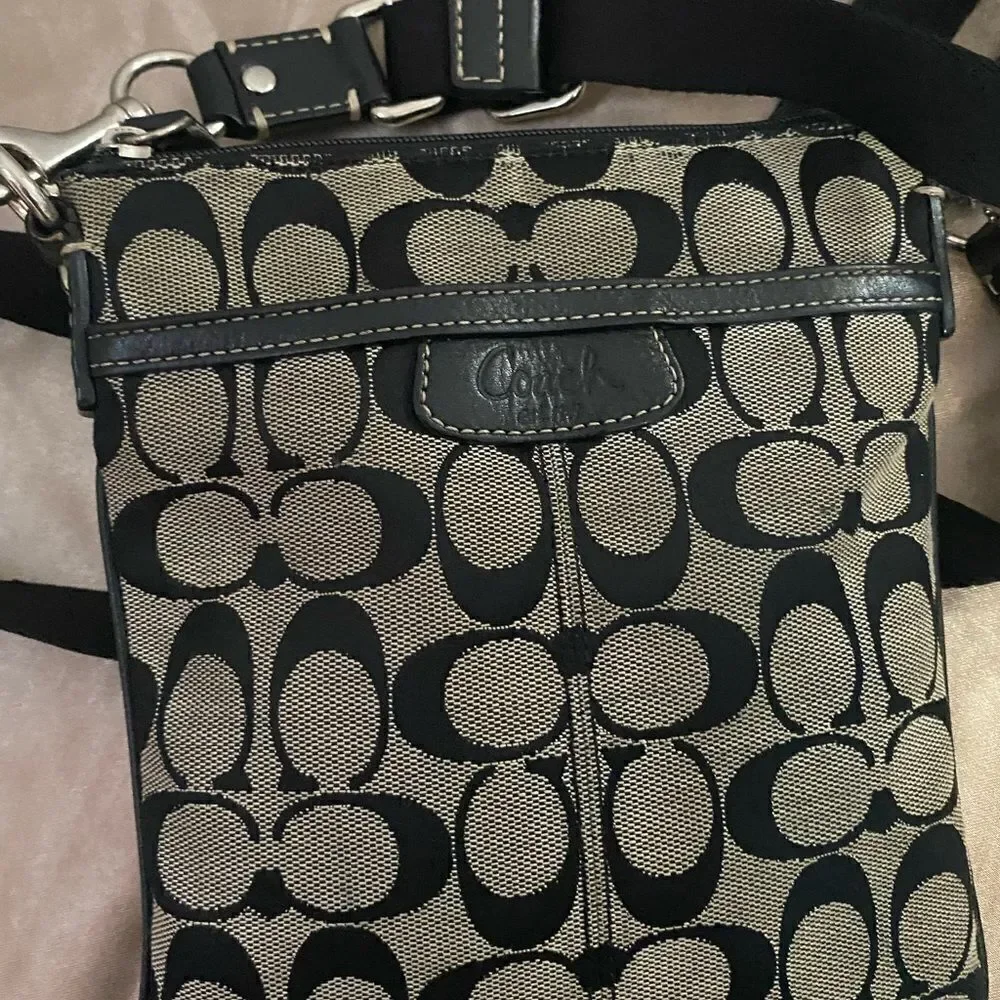 Coach Gray Black Monogram Canvas Crossbody bag